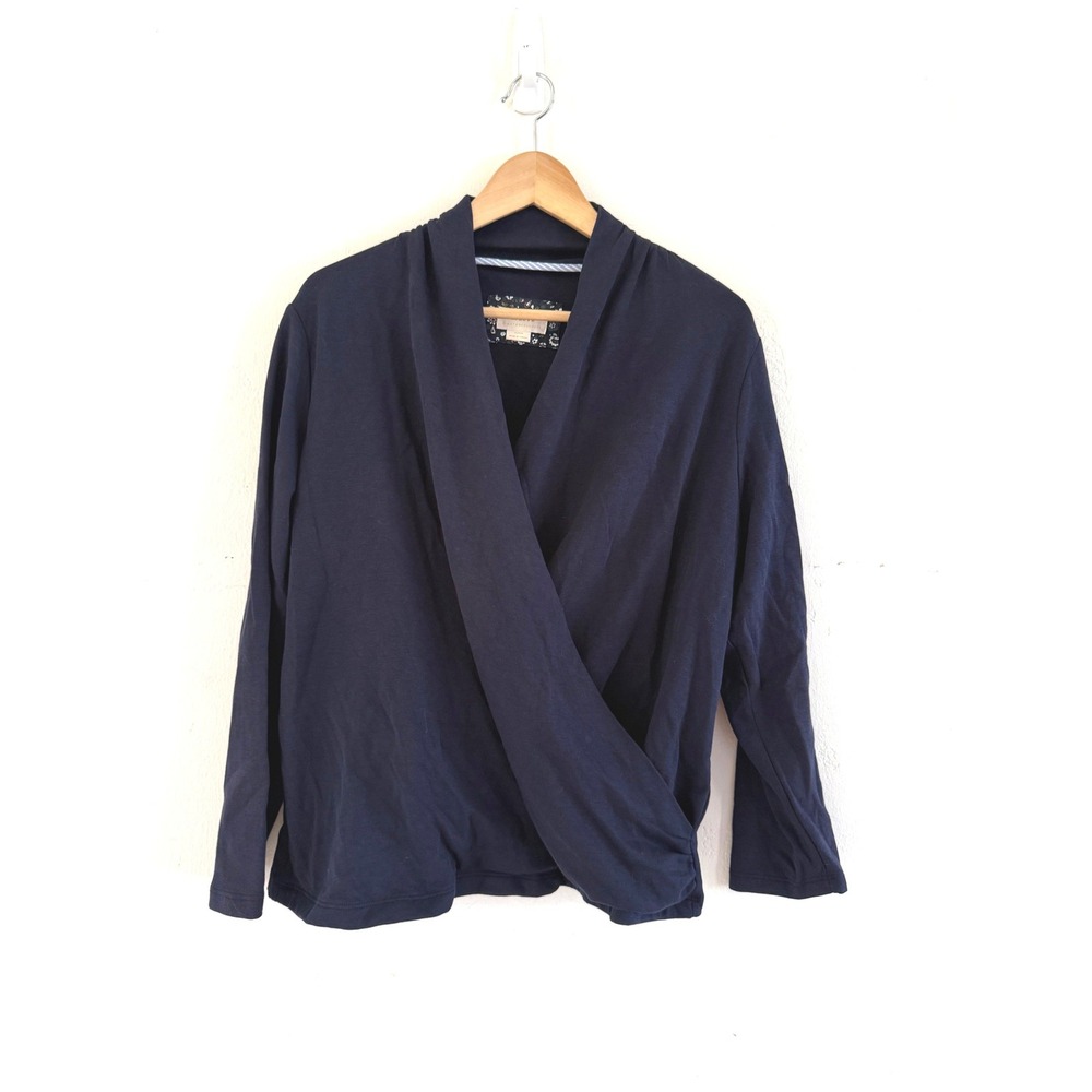 Maeve Anthropologie Navy Blue Surplice Wrap Long Sleeve Top XL OB943182